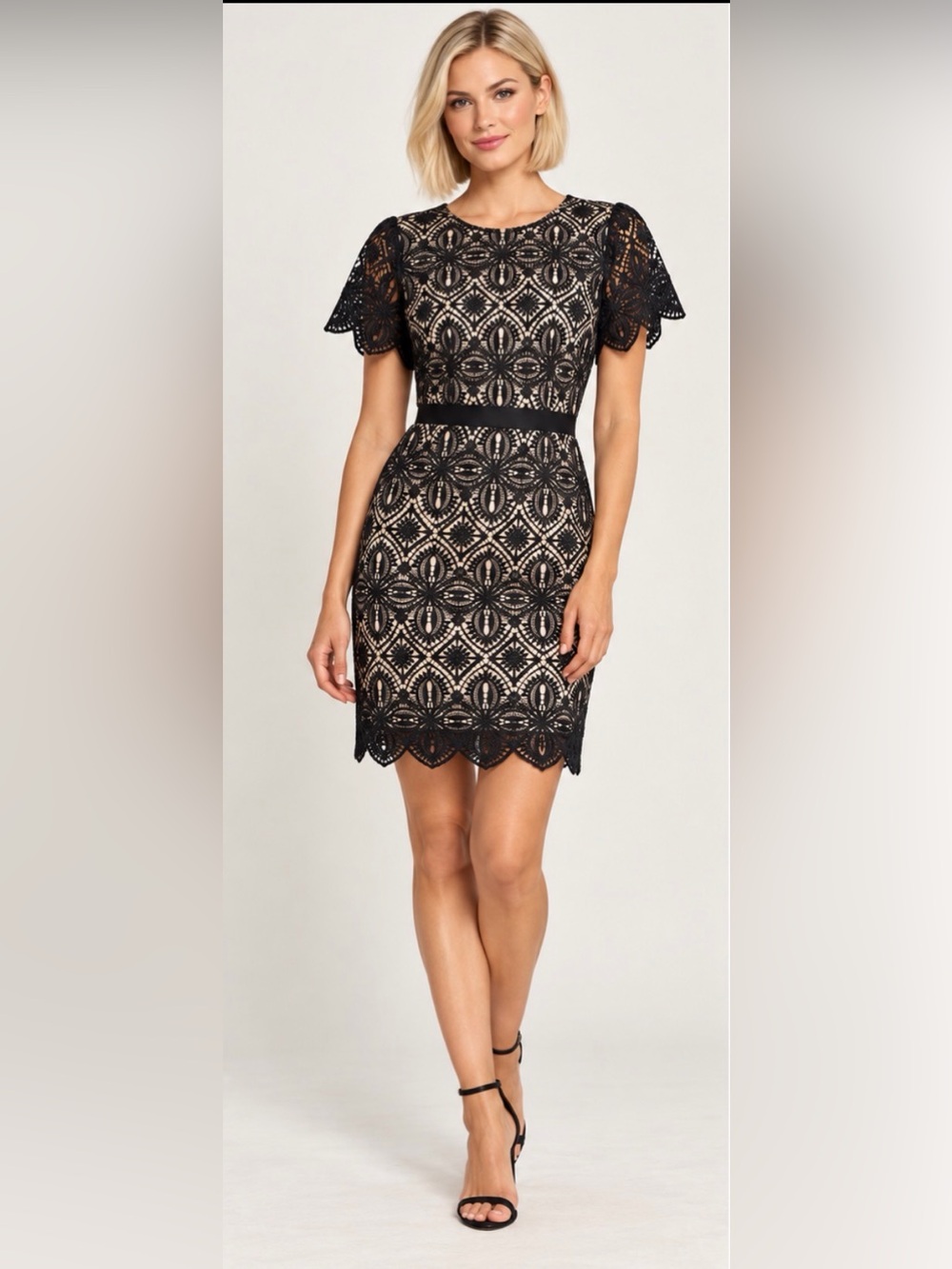 Chelsea28 Black Lace Mini Dress with Nude Lining